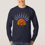 Customizable Thanksgivukkah Menurkey T-shirt<br><div class="desc">Celebrate Thanksgivukkah 2013 with this classic menurkey t-shirt! Featuring a funny yellow, orange, and brown cartoon turkey wearing a yamaka, a Star of David necklace, and menorah candles in his tail feathers. A Hanukkah Thanksgiving will not occur for another 77, 000 years! So grab this great colourful keepsake shirt for...</div>