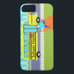 Customizable the Catching School Bus iPhone 7 Case<br><div class="desc">Hey! Wait for me! This Customizable Catching the School Bus Cartoon iPhone 6 Case will get your day off to a great start. It features a cartoon drawing of a child carrying a red, plaid lunchbox while making a mad dash for the school bus. The child is wearing royal blue...</div>
