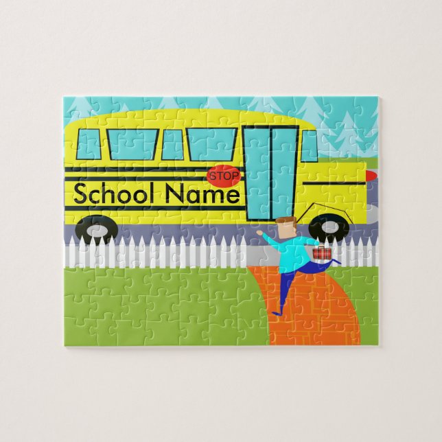 Customizable the Catching School Bus Puzzle (Horizontal)