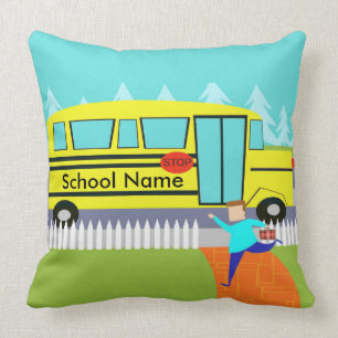 Customizable the Catching School Bus Throw Pillow