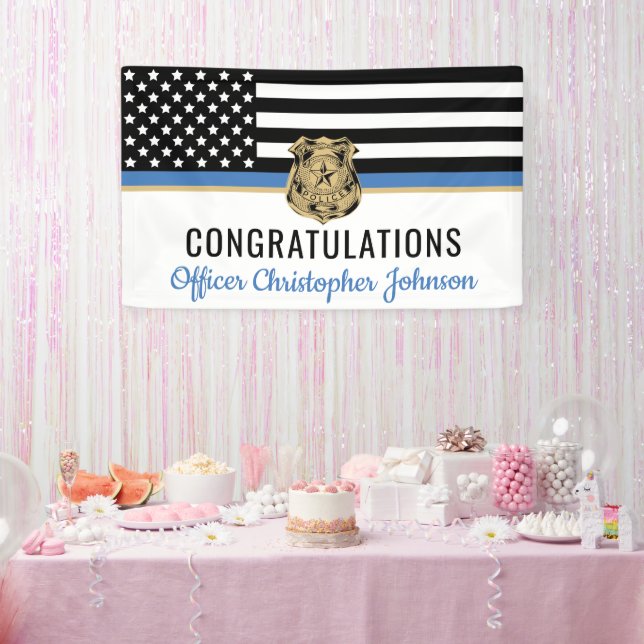 Customizable Thin Blue Line Police Retirement Banner (Party)