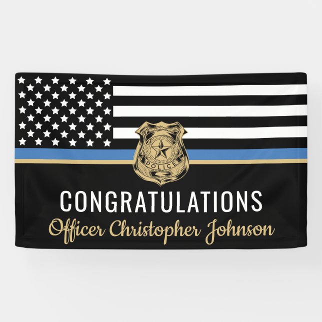 Customizable Thin Blue Line Police Retirement Banner (Horizontal)