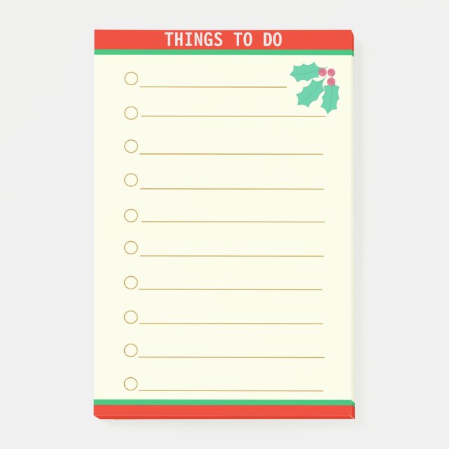 Customizable Things To Do & Holly Berry Post-it Notes (Front)