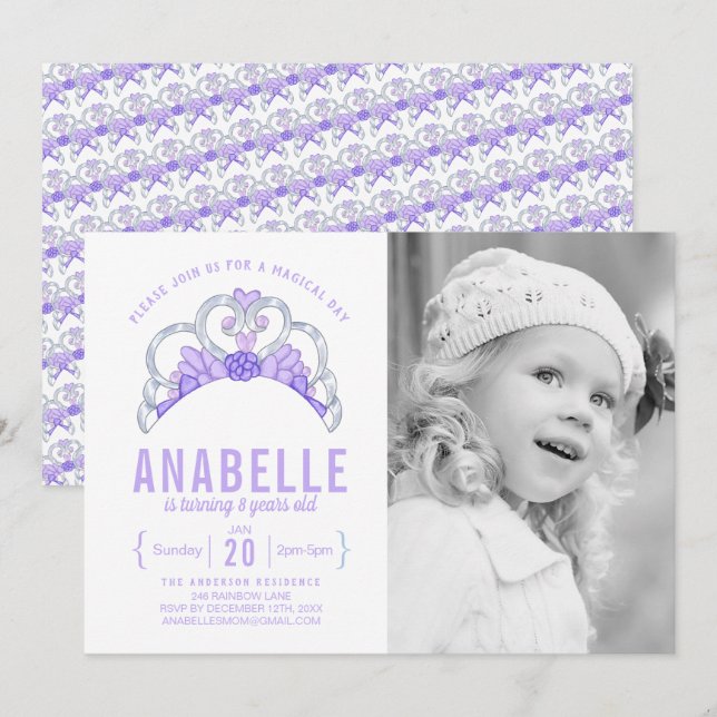 Customizable Tiara Photo Birthday Invitation (Front/Back)