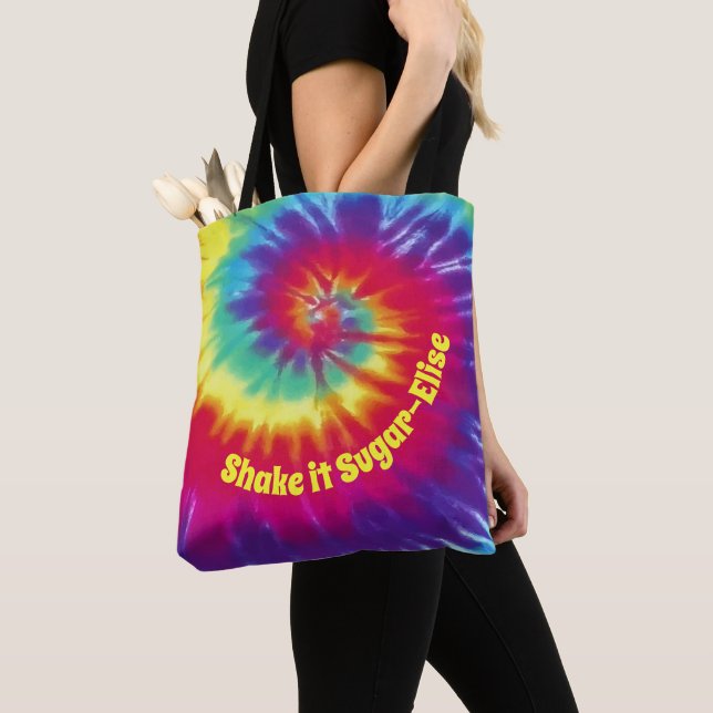 Customizable Tie Dye Tote with Your 2 Text Bag (Close Up)