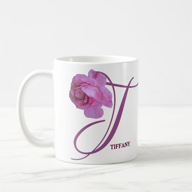 Customizable Tiffany name pink rose flowers boho Coffee Mug (Left)