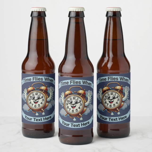 Customizable "Time Flies When" Flying Clock Beer Bottle Label (Bottles)