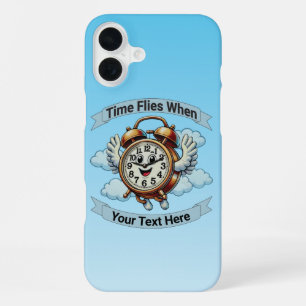 Customizable "Time Flies When" Flying Clock iPhone 16 Plus Case