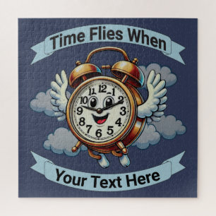 Customizable "Time Flies When" Flying Clock Jigsaw Puzzle