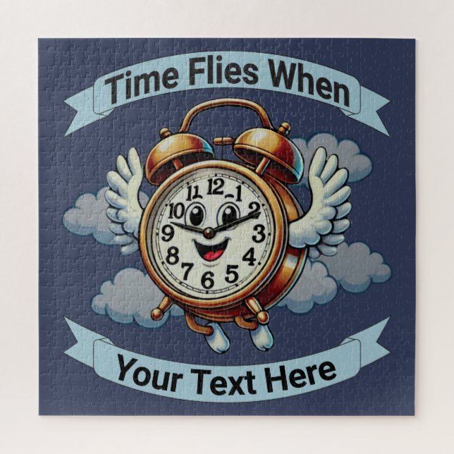 Customizable "Time Flies When" Flying Clock Jigsaw Puzzle (Vertical)