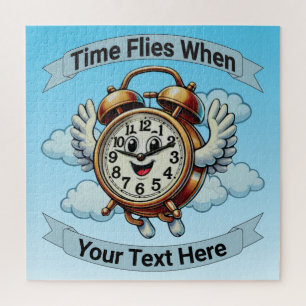 Customizable "Time Flies When" Flying Clock Jigsaw Puzzle
