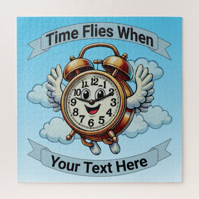 Customizable "Time Flies When" Flying Clock Jigsaw Puzzle (Vertical)