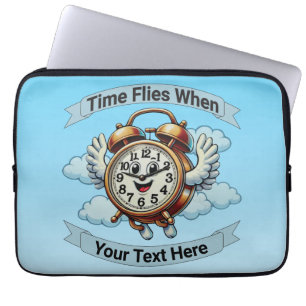 Customizable "Time Flies When" Flying Clock Laptop Sleeve
