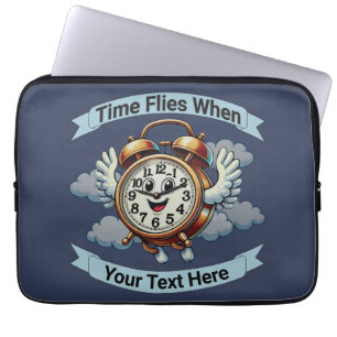 Customizable "Time Flies When" Flying Clock Laptop Sleeve