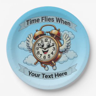 Customizable "Time Flies When" Flying Clock Paper Plate