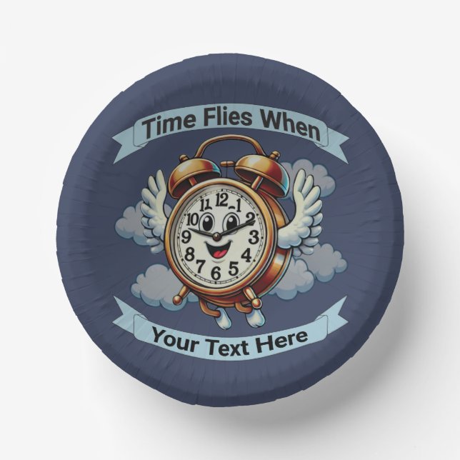 Customizable "Time Flies When" Flying Clock Paper Plate (Front)