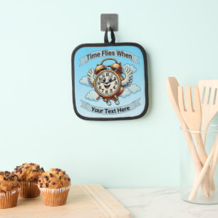 Customizable "Time Flies When" Flying Clock Pot Holder