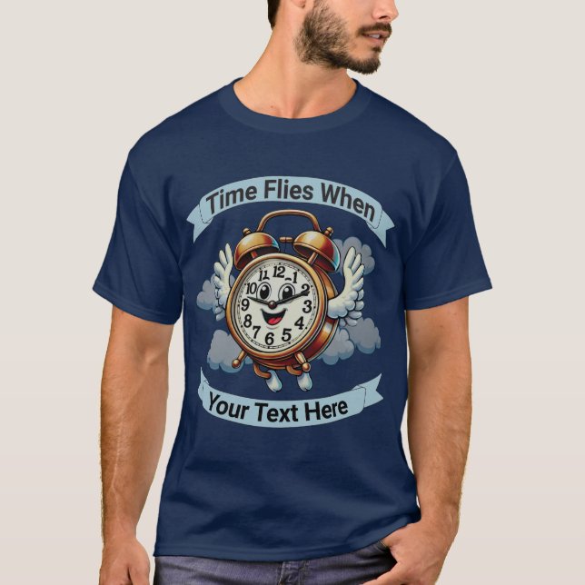 Customizable "Time Flies When" Flying Clock T-Shirt (Front)