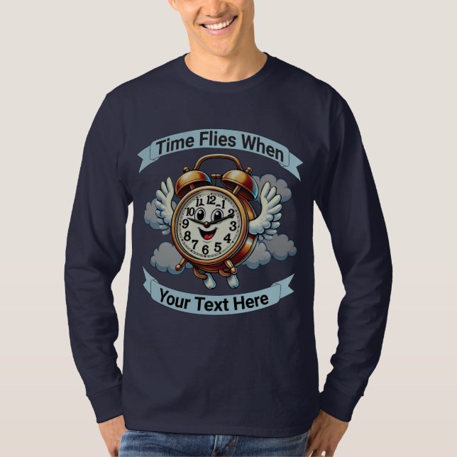 Customizable "Time Flies When" Flying Clock T-Shirt (Front)