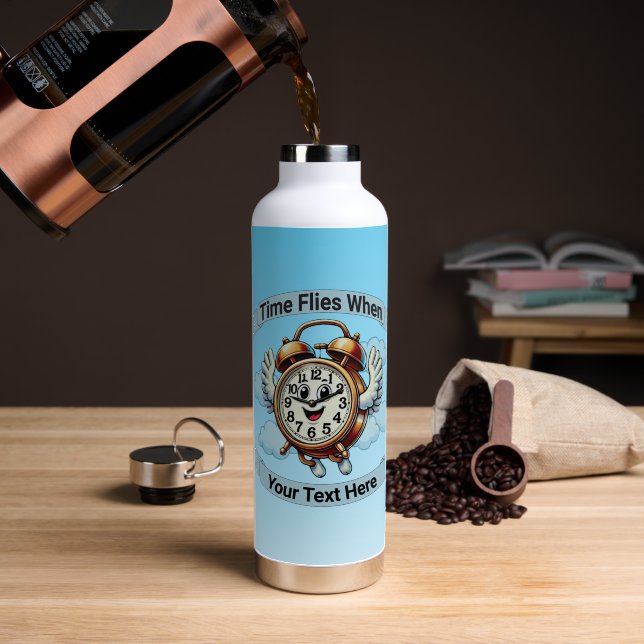 Customizable "Time Flies When" Flying Clock Water Bottle (Coffee (Rotated))