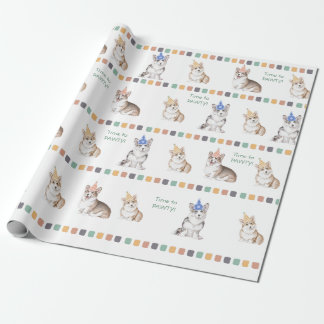 Customizable Time to PAWTY Corgi Wrapping Paper