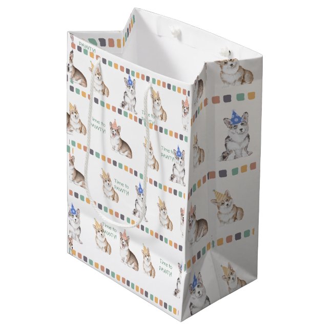 Customizable Time to PAWTY Corgi Wrapping Paper Medium Gift Bag (Front Angled)