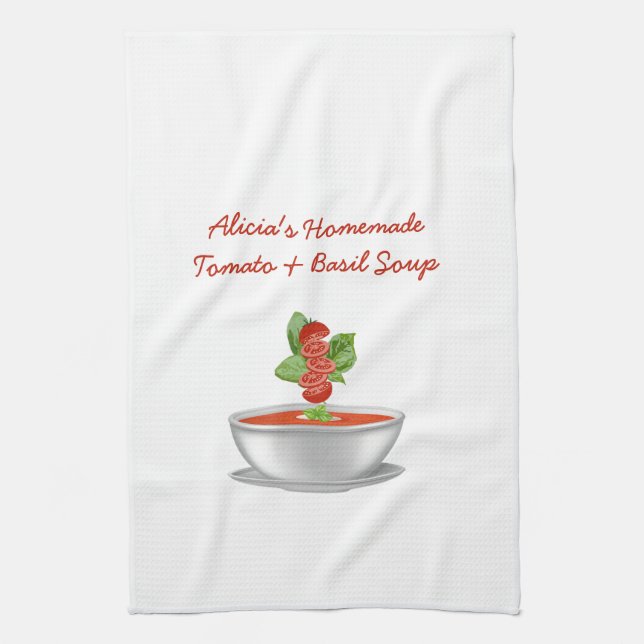 Customizable Tomato & Basil Soup Kitchen Towel (Vertical)