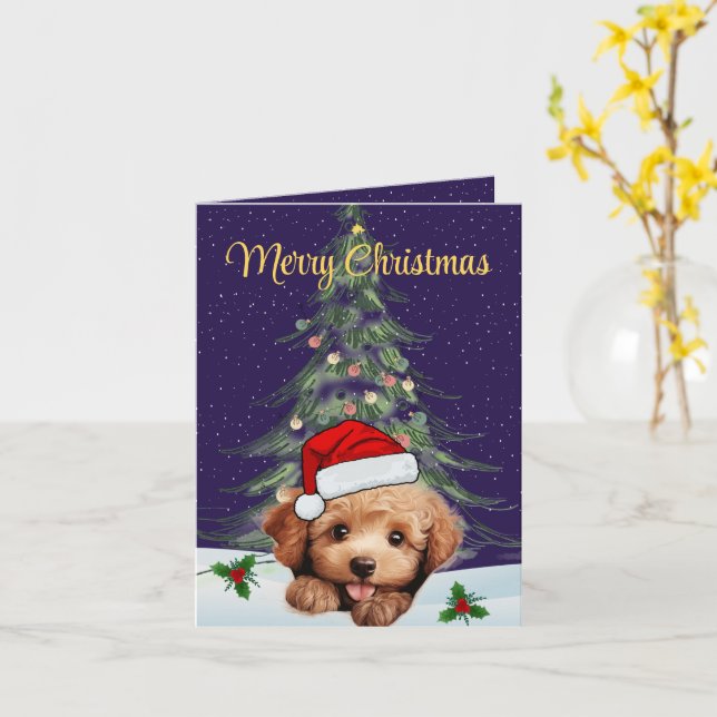 Customizable Toy Poodle Christmas Greeting Card (Yellow Flower)