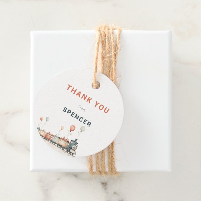 Customizable Train-Themed Round Thank You Tag (In Situ)