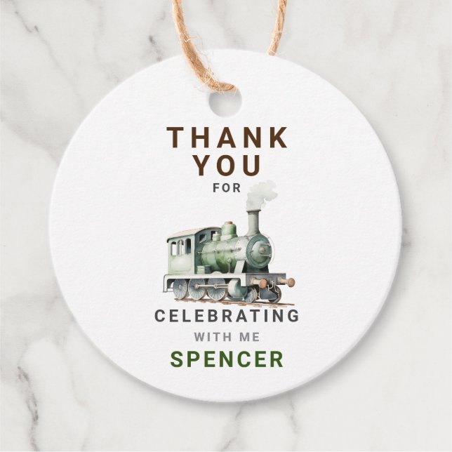 Customizable Train-Themed Round Thank You Tag (Front)