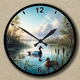 Customizable Tranquil Wetland Canvasback Ducks Round Clock