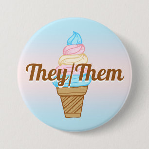 Customizable Transgender Pride Ice Cream Pronouns 3 Inch Round Button
