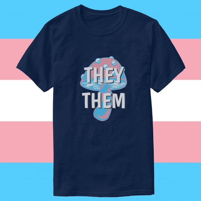 Customizable Transgener Flag Mushroom Pronouns T-Shirt (Creator Uploaded)