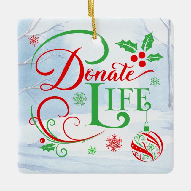Customizable Transplant Recipient Christmas Ceramic Ornament (Front)