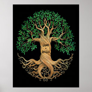 Customizable Tree of Life Carved Heart with Names Poster