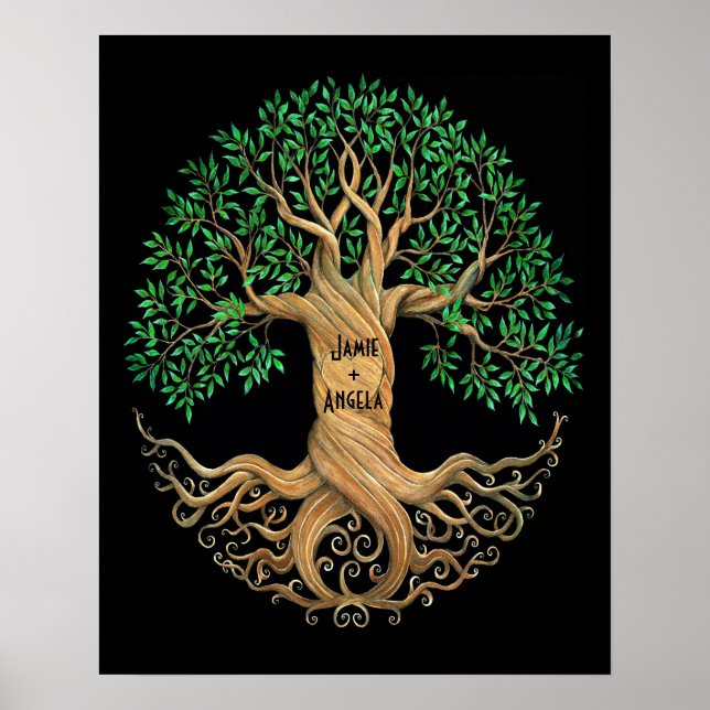 Customizable Tree of Life Carved Heart with Names Poster (Front)
