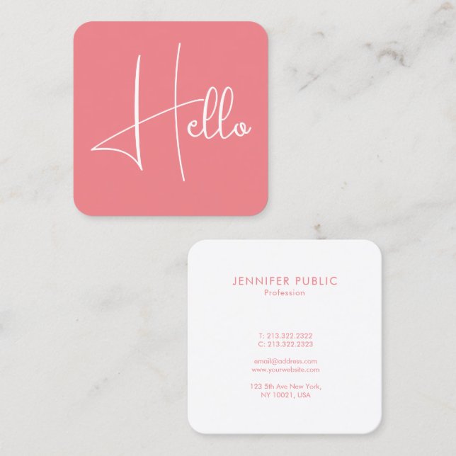 Customizable Trendy Elegant Modern Template Hello Square Business Card (Front/Back)