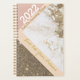 Customizable Trendy Rose Gold Pink Faux Marble Planner