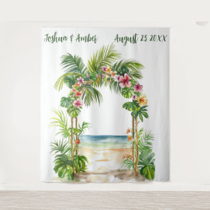 Customizable Tropical Beach Arch Wedding Backdrop Tapestry