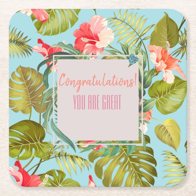 Customizable Tropical Event Square Paper Coaster (Front)
