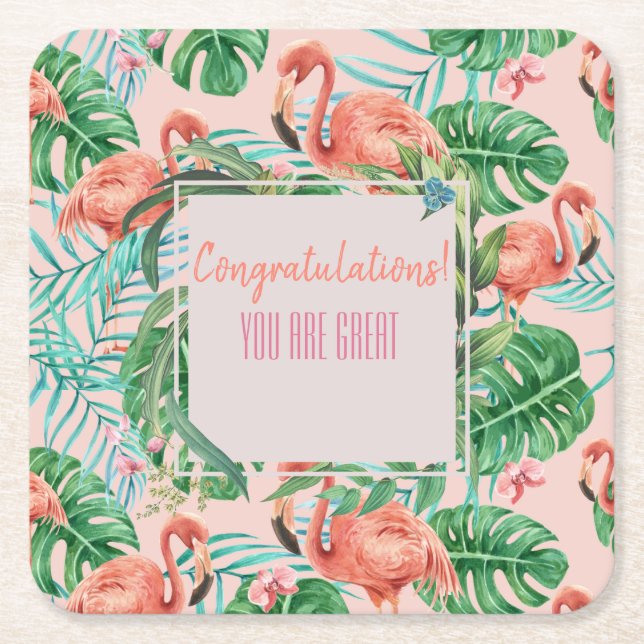 Customizable Tropical Event Square Paper Coaster (Front)