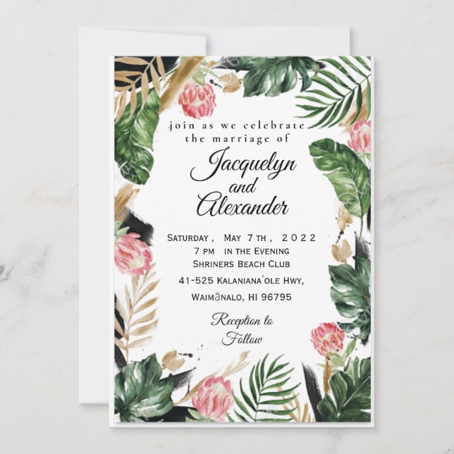 Customizable Tropical Flower Wedding Invitation (Front)
