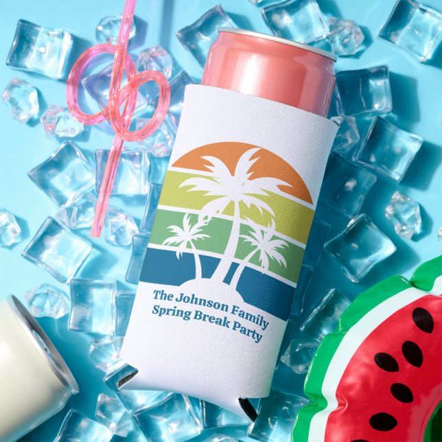 Customizable Tropical Island Palm Trees Party Seltzer Can Cooler (In Situ Summer)