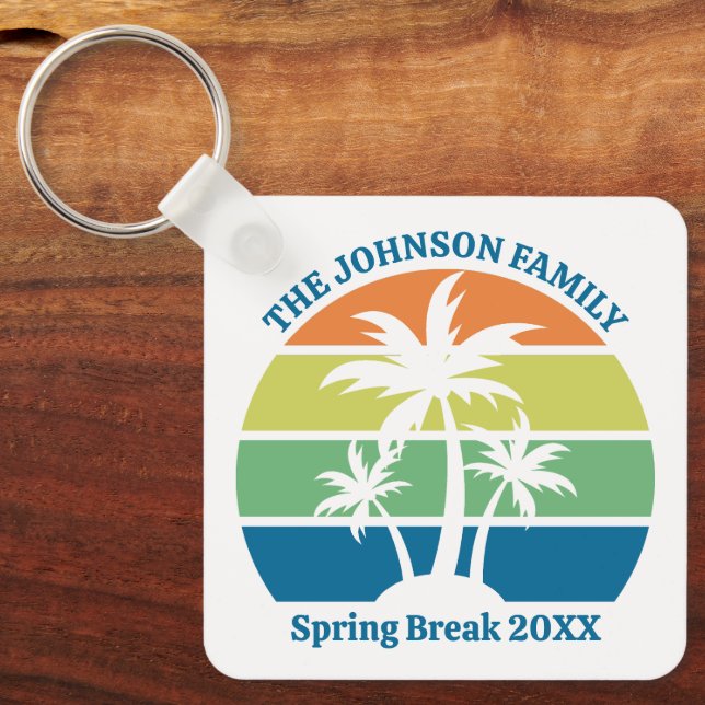 Customizable Tropical Island Trip Palm Trees Keychain (Front)