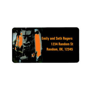 Customizable tropical tiki statue address labels
