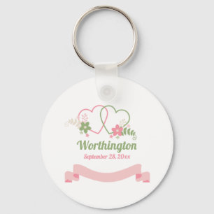 Customizable Two Linked Hearts Wedding Favour Keychain