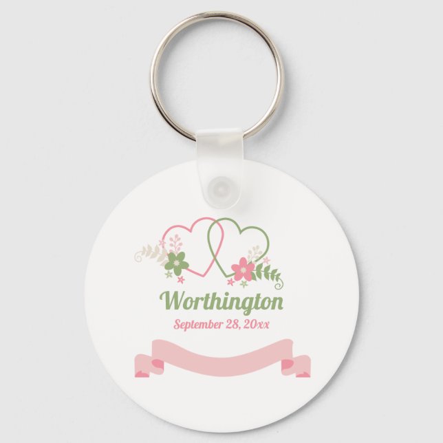Customizable Two Linked Hearts Wedding Favour Keychain (Front)