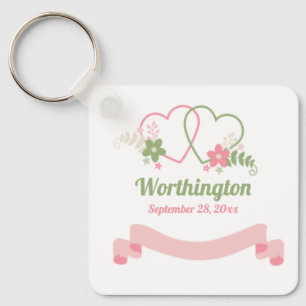 Customizable Two Linked Hearts Wedding Keychain