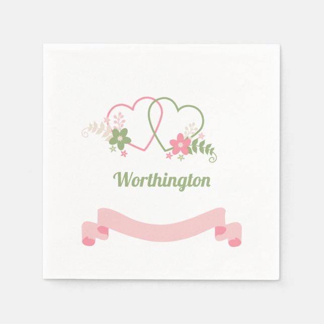 Customizable Two Linked Hearts Wedding  Napkin (Front)