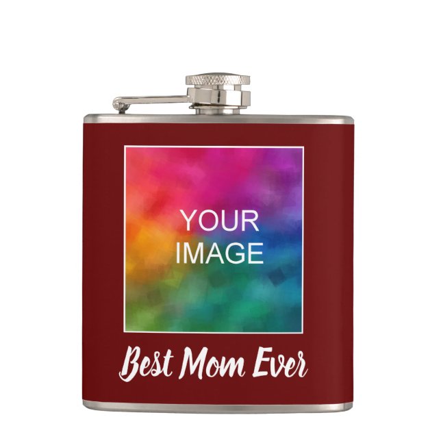 Customizable Typography Script Best Mom Ever Hip Flask (Front)